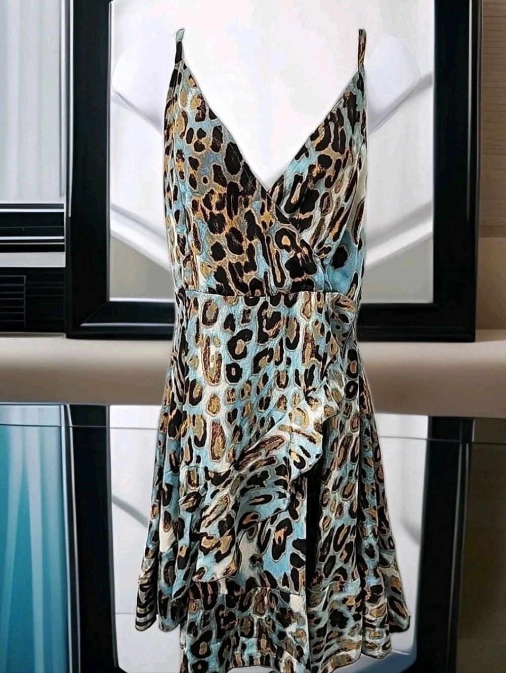 Karma Highway Blue Cheetah Boho Faux Wrap Dress - One Size